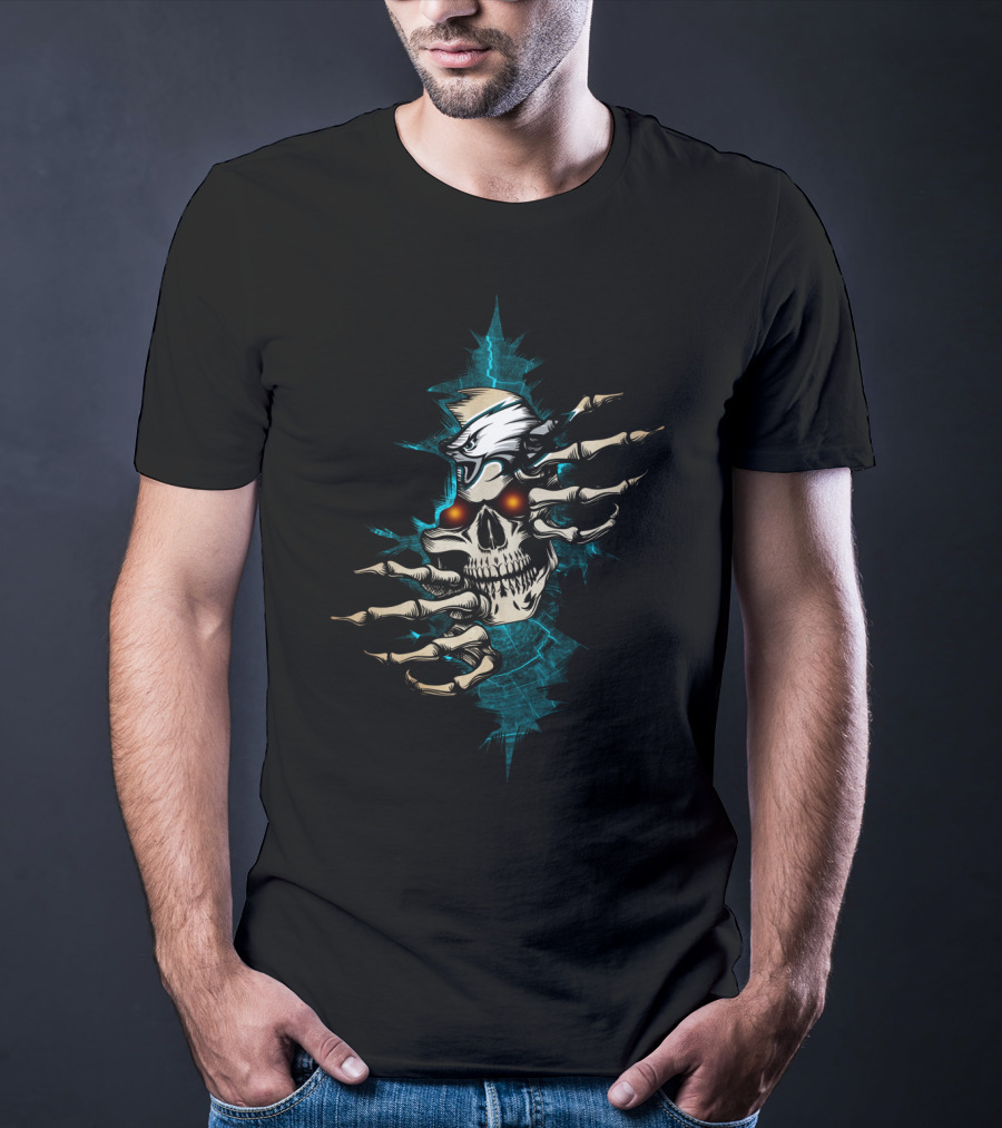 Skull With Flaming Eyes And Eagle Claws Explosion T-Shirt