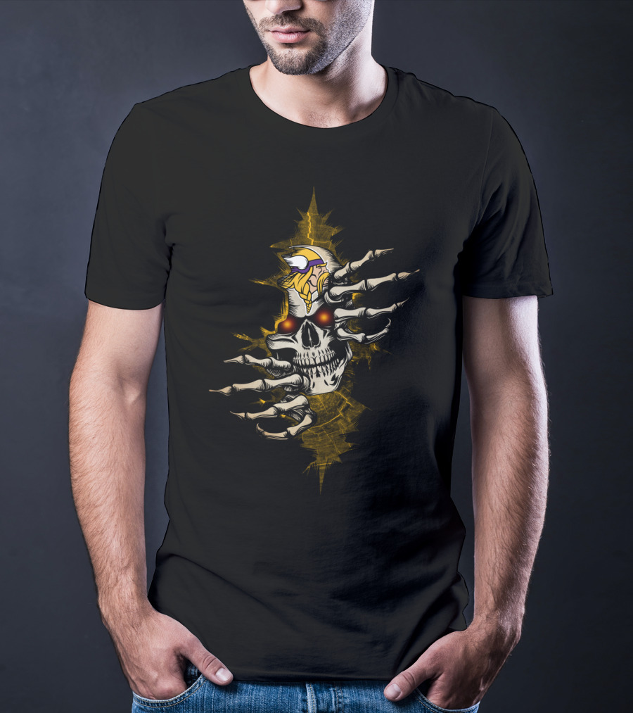 Skull Vikings Logo With Haunting Skeleton Hands T-Shirt