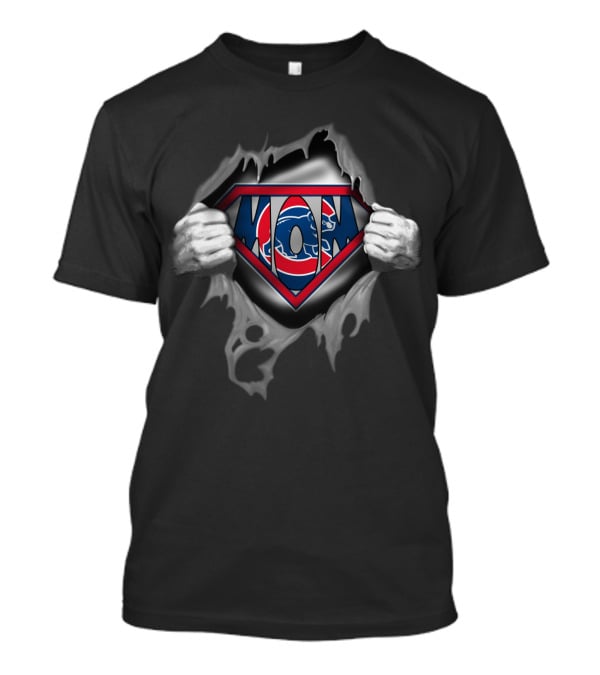 SUPER MOM CUBS Superhero Emblem With Chicago Cubs Elements And Torn Shirt Effect T-Shirt