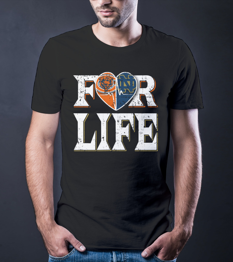 For Life Bears Notre Dame Fighting Irish Heart T-Shirt