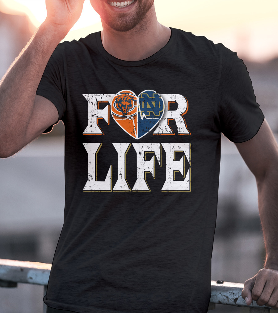 For Life Bears Notre Dame Fighting Irish Heart T-Shirt