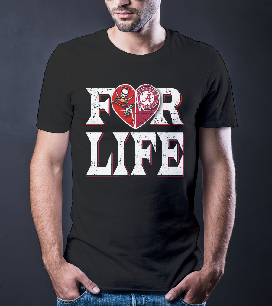For Life Buccaneers Alabama Crimson Tide Heart T-Shirt