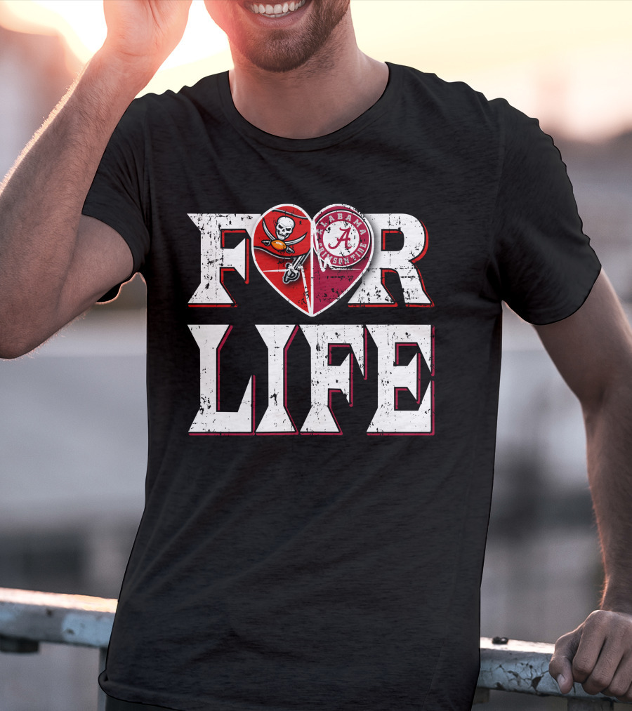 For Life Buccaneers Alabama Crimson Tide Heart T-Shirt
