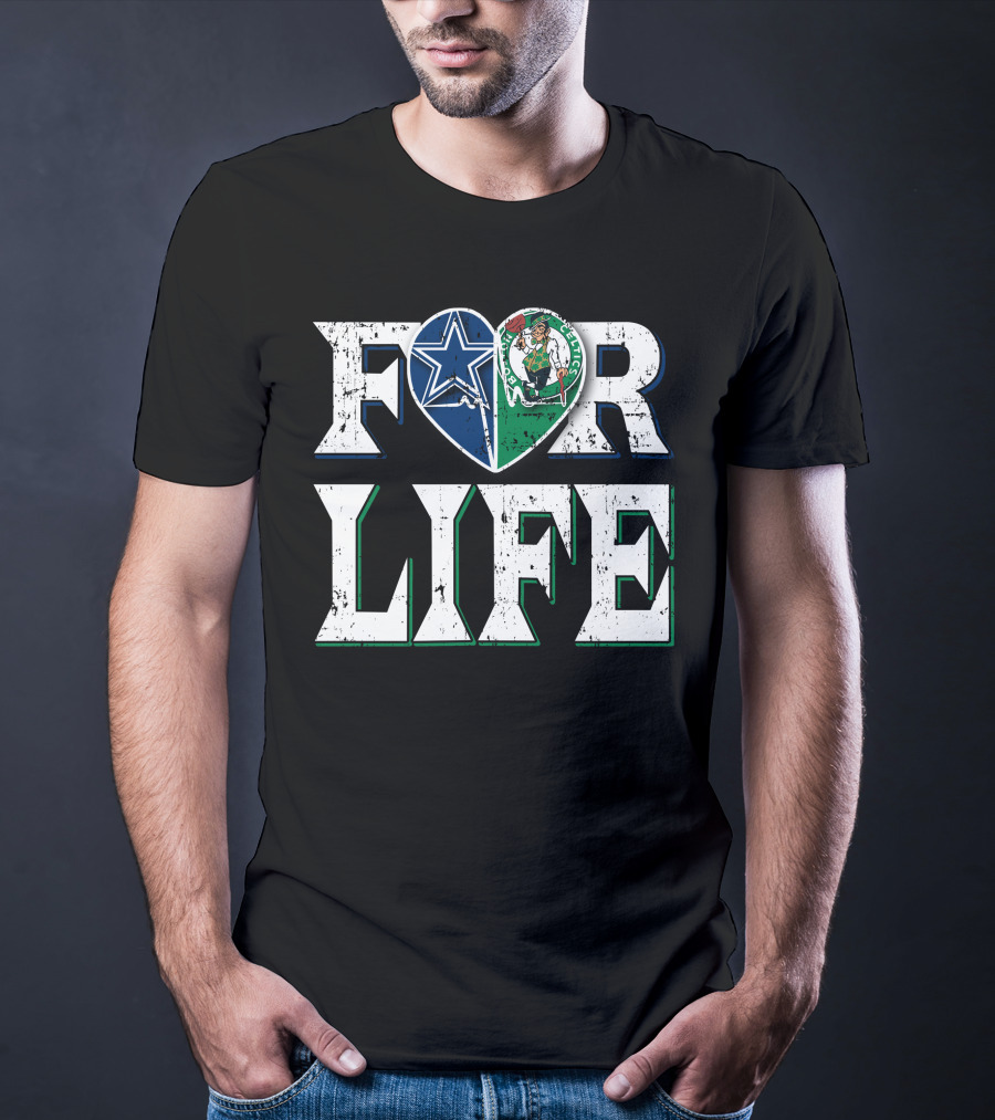 For Life Dallas Cowboys Boston Celtics Logo Heart T-Shirt