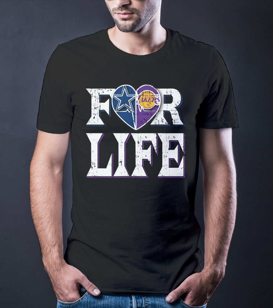 For Life Dallas Cowboys Los Angeles Lakers Heart T-Shirt