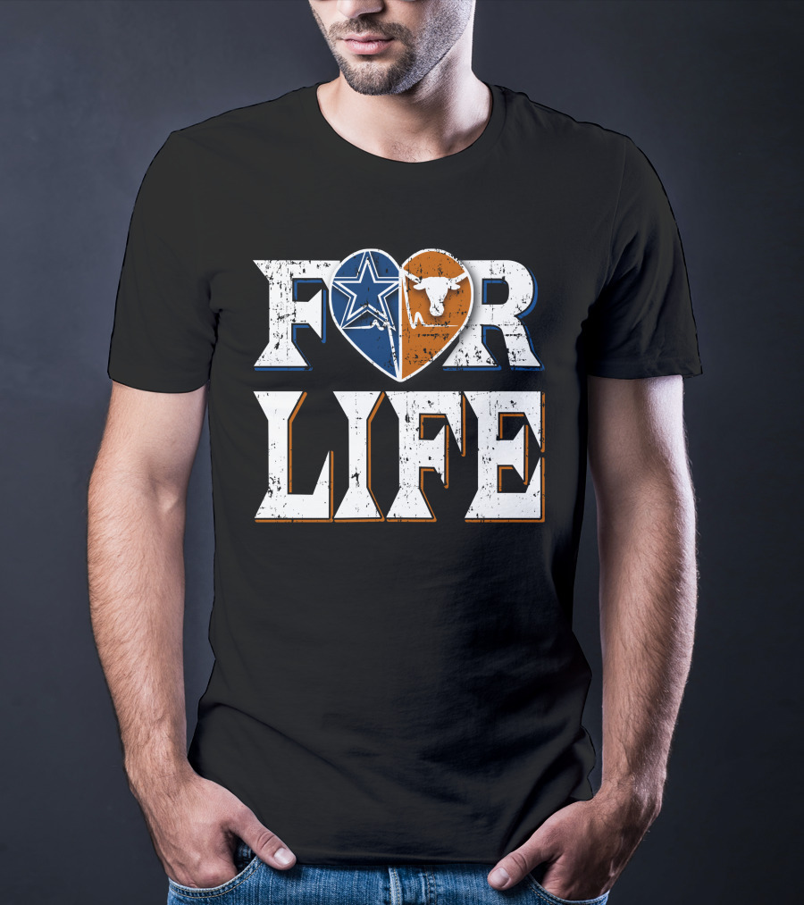 For Life Cowboys Longhorns Heart Star T-Shirt