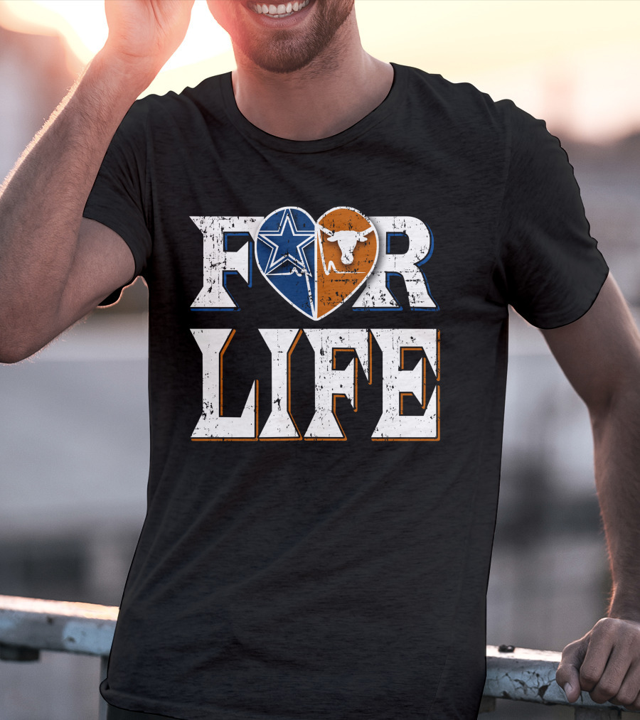 For Life Cowboys Longhorns Heart Star T-Shirt