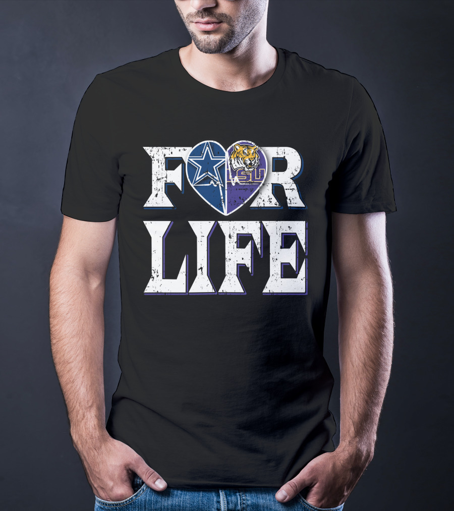 For Life Cowboys Lsu Tiger Star Heart T-Shirt