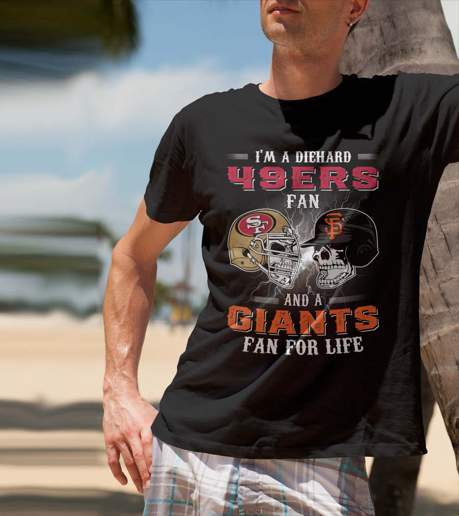 49ers Fan And A Giants Fan San Francisco Football And Baseball Helmets T-Shirt