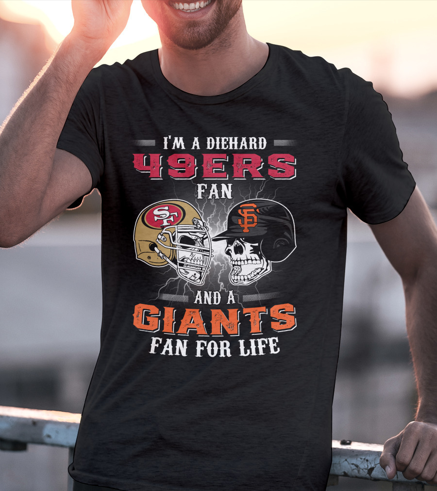 49ers Fan And A Giants Fan San Francisco Football And Baseball Helmets T-Shirt