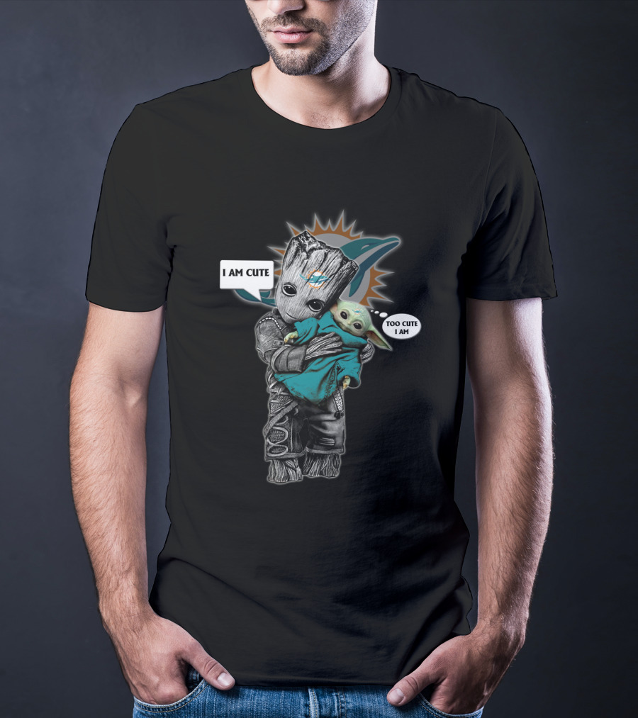 MD 010 NFL Miami Dolphins Groot Baby Yoda Cute I Am T-Shirt