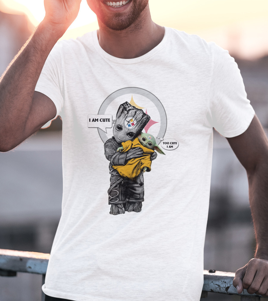 I AM CUTE TOO CUTE I AM Steelers NFL Yoda Groot T-Shirt