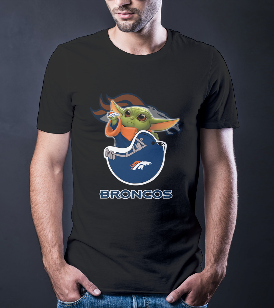 Yoda Denver Broncos Baby Yoda Holding Helmet T-Shirt