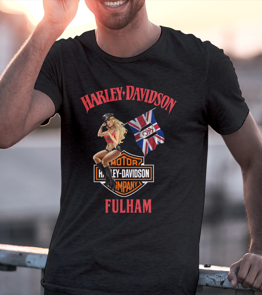 Harley Davidson Fulham Union Jack Motorcycle Pin-Up T-Shirt