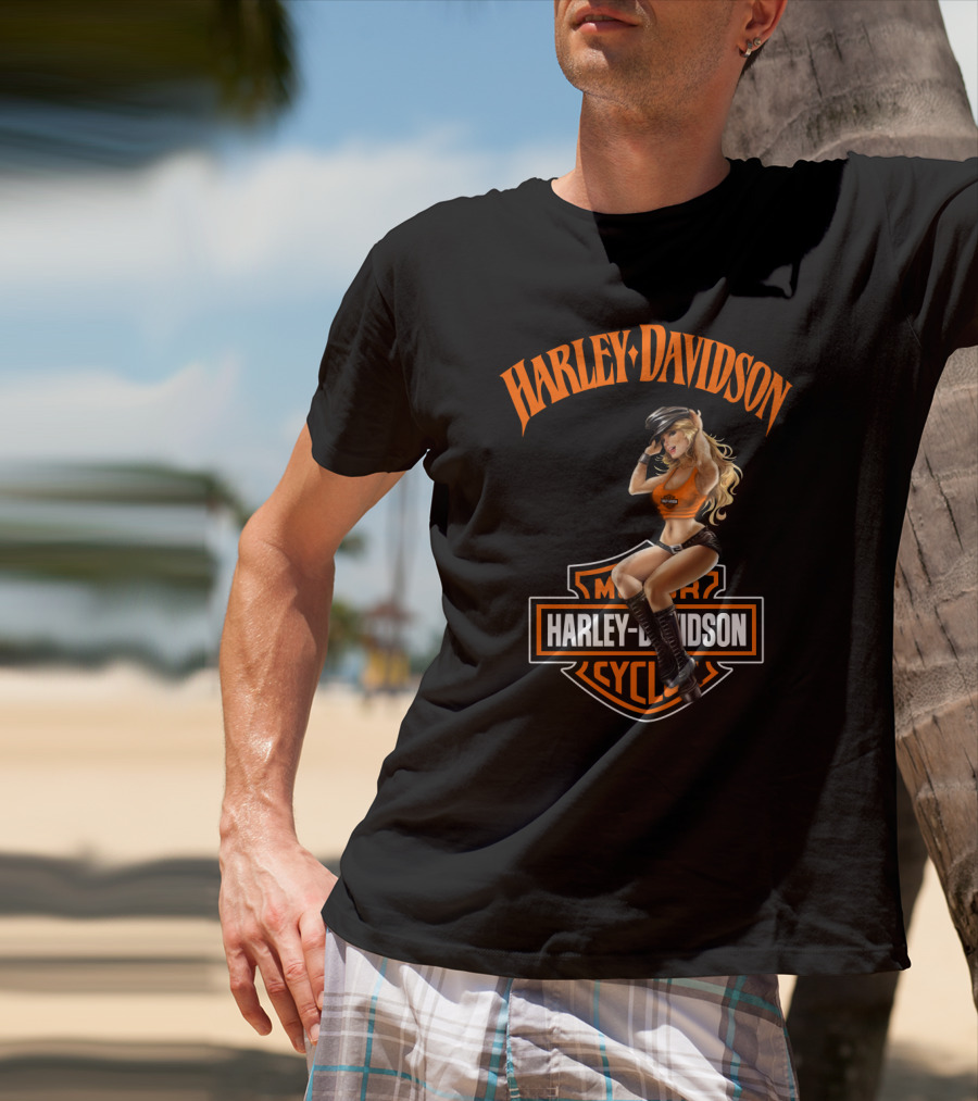 Harley Davidson Motorcycles Logo With Pin-Up Girl T-Shirt