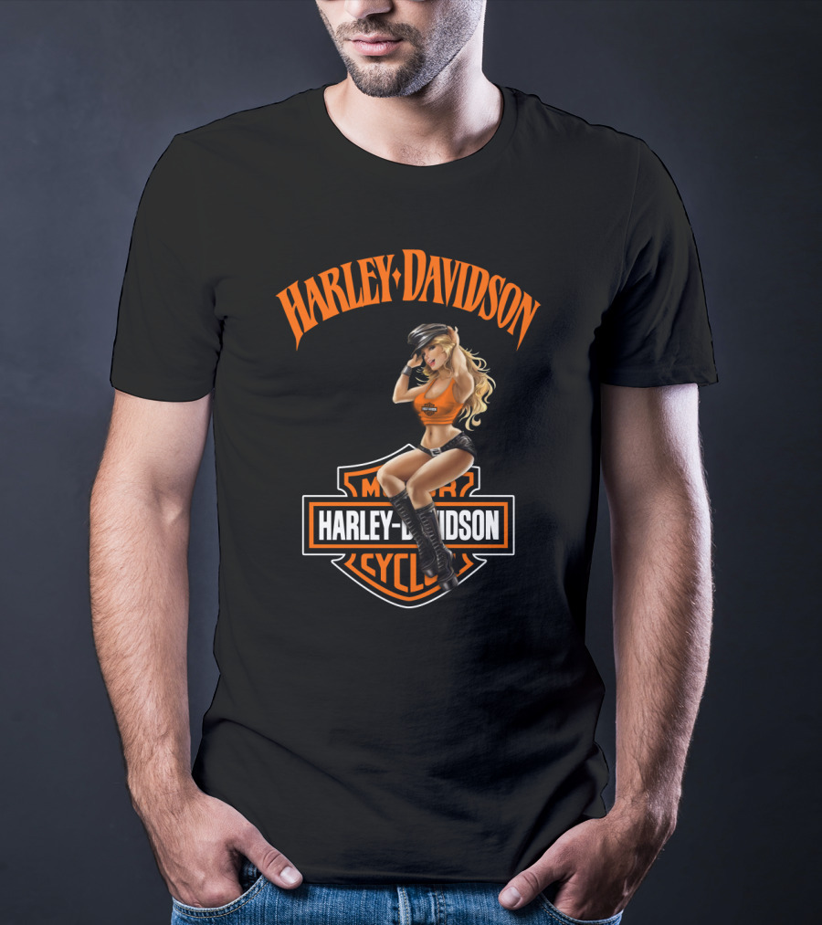 Harley Davidson Motorcycles Logo With Pin-Up Girl T-Shirt