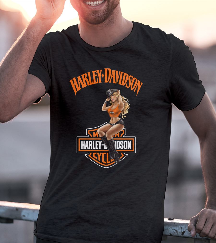 Harley Davidson Motorcycles Logo With Pin-Up Girl T-Shirt