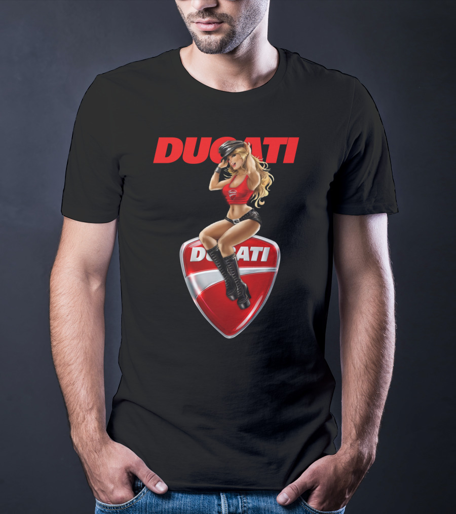 Ducati Red Badge With Woman In Boots And Hat T-Shirt