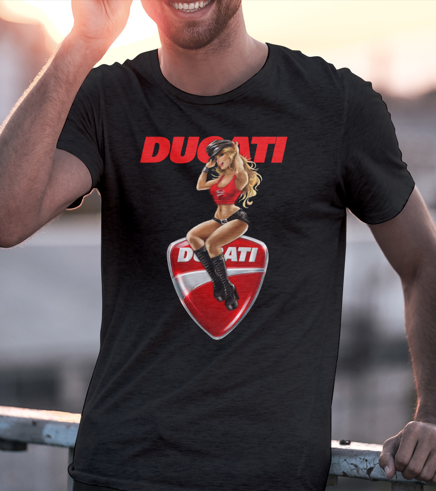 Ducati Red Badge With Woman In Boots And Hat T-Shirt