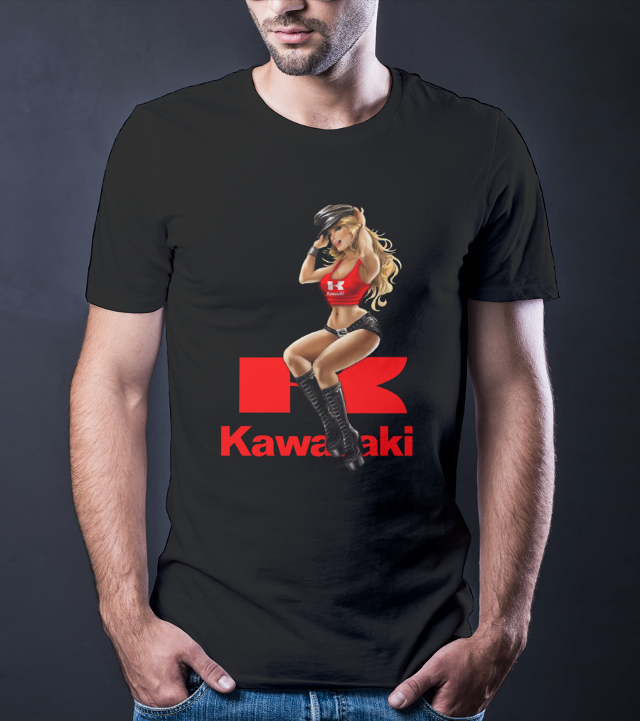 Kawasaki Girl In Red And Black Outfit With Cap And Boots T-Shirt
