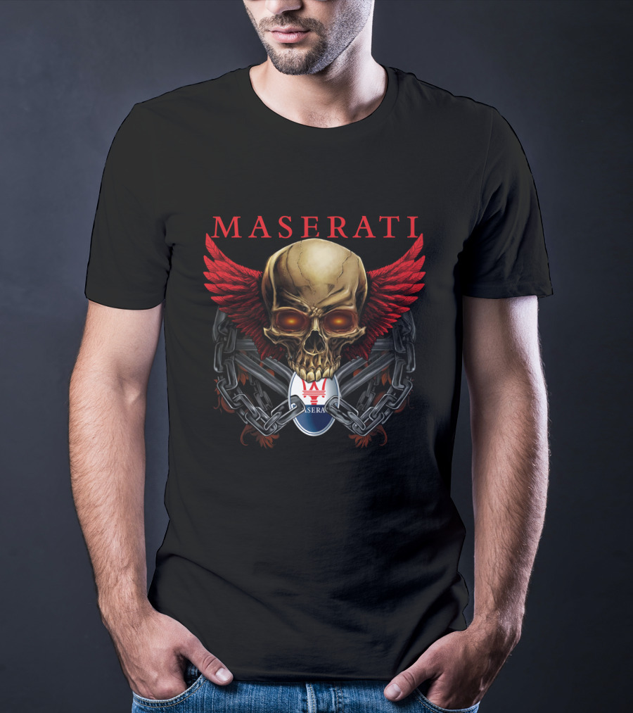 Maserati Skull With Red Wings And Chains T-Shirt