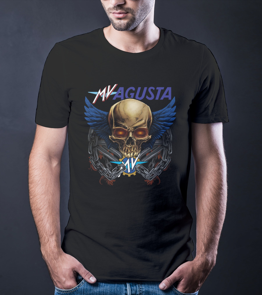 Mv Agusta Skull With Blue Wings And Chains T-Shirt