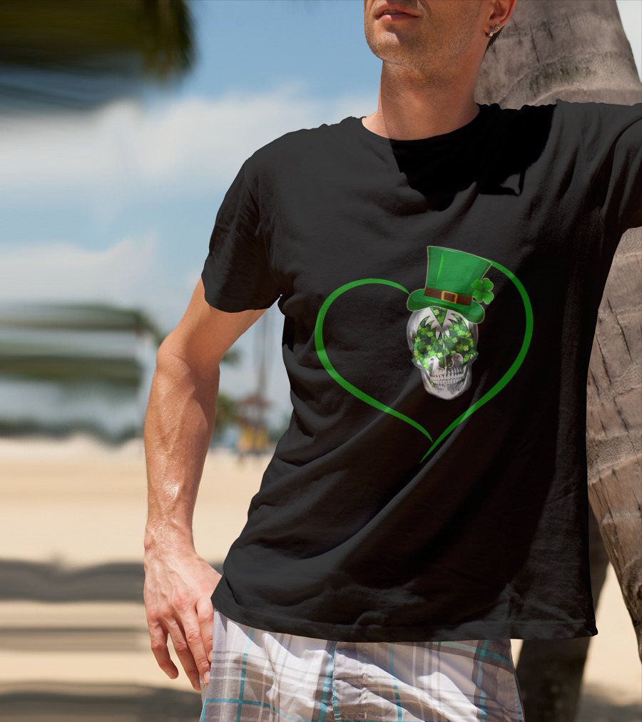 Skull Heart Shamrock Top Hat St. Patrick's Day T-Shirt