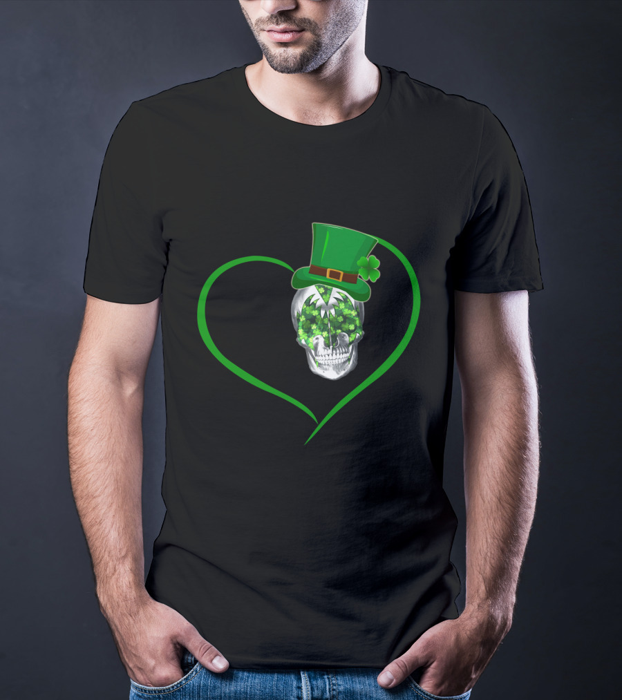 Skull Heart Shamrock Top Hat St. Patrick's Day T-Shirt