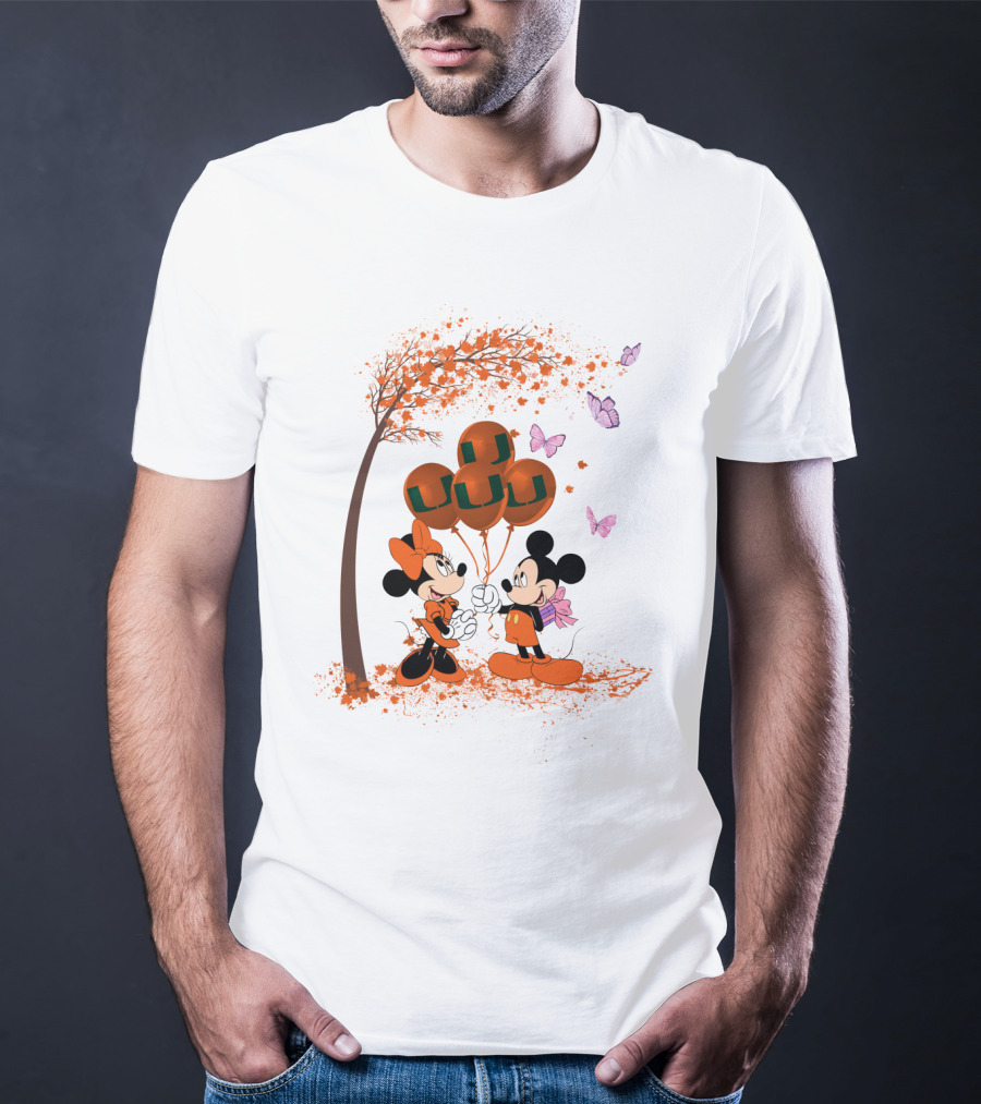 Ncaa Miami Hurricanes Mickey Minnie Balloons Butterflies T-Shirt