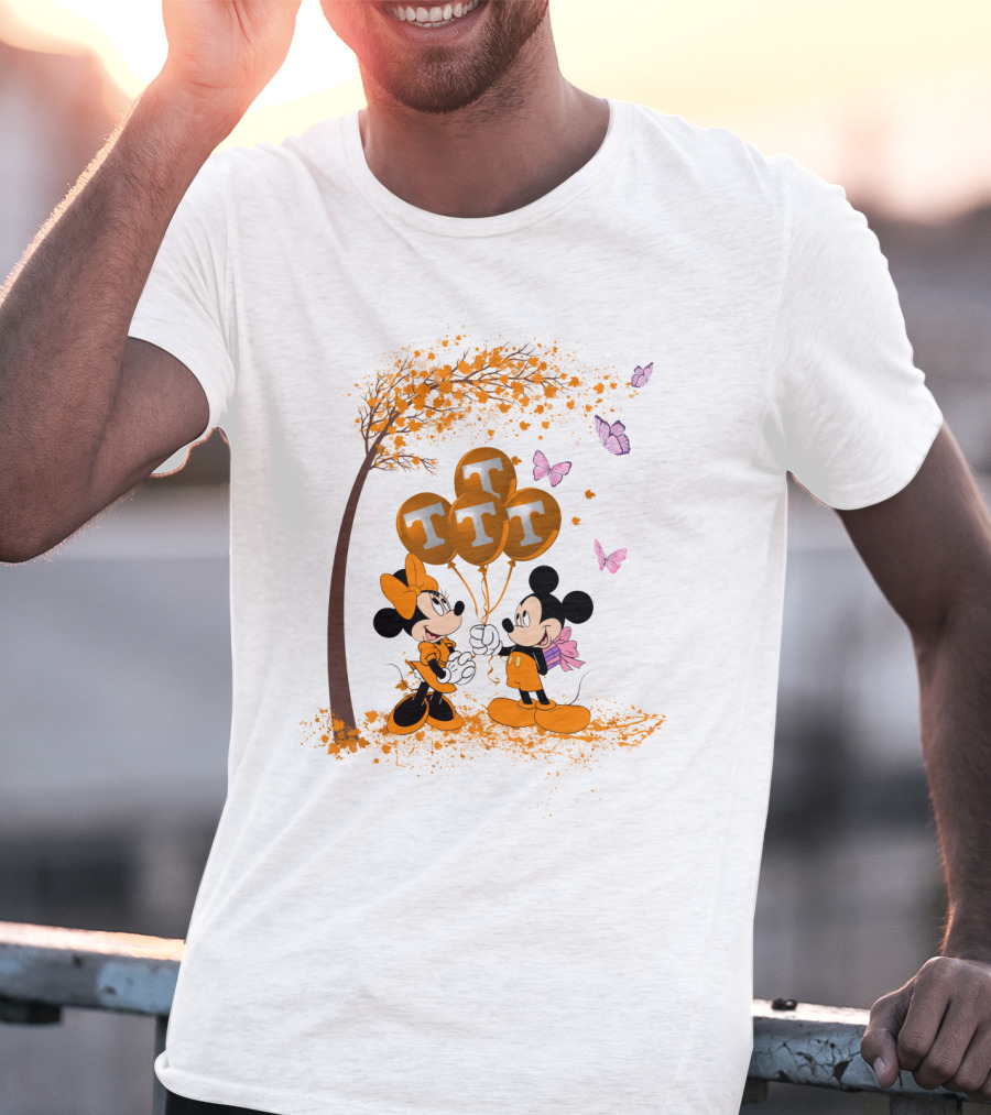 Ncaa Tennessee Volunteers Mickey And Minnie Tree Tt Balloons Butterflies T-Shirt