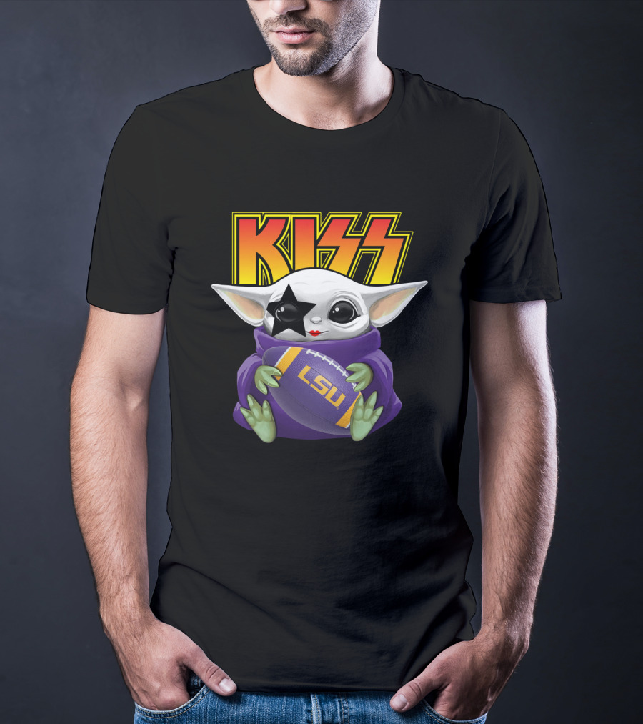 KISS Star Child Mascot Holding LSU Football T-Shirt