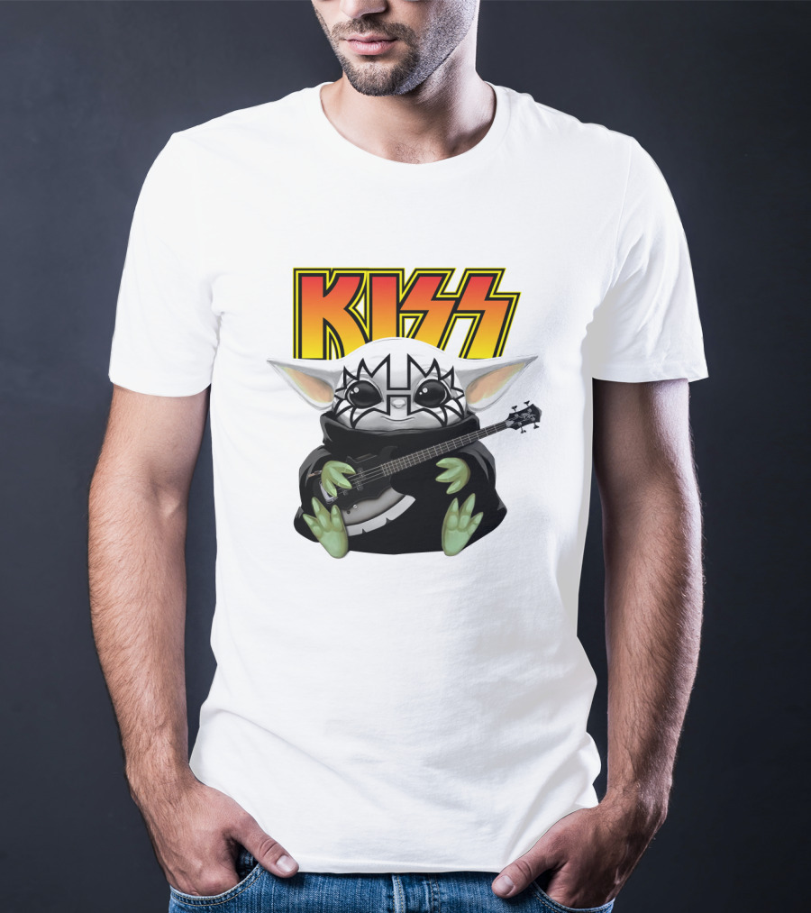 KISS Baby Yoda With Guitar In Tommy Thayer Makeup T-Shirt