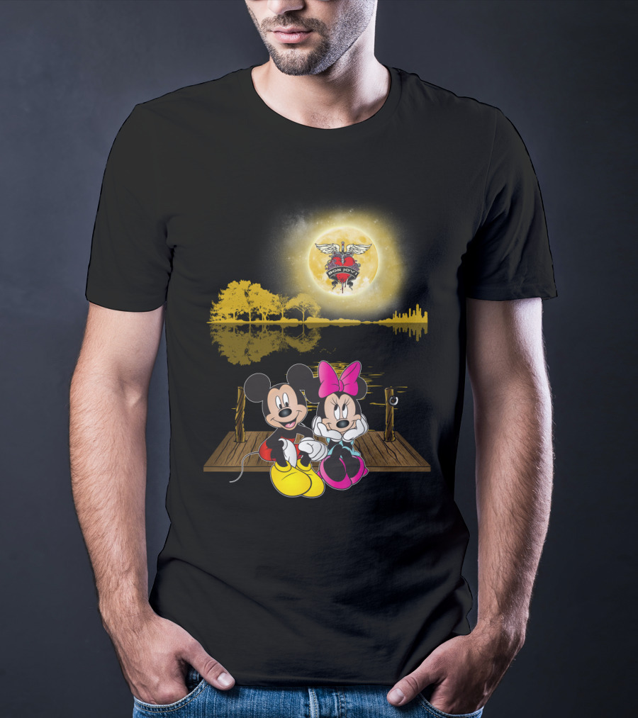 Mickey Minnie Romantic Moonlit Bon Jovi Dock Scene T-Shirt
