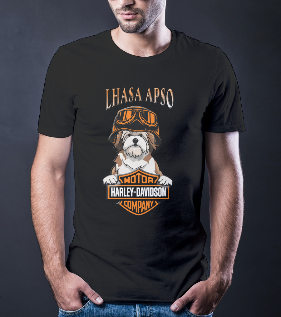 Lhasa Apso Harley Davidson Motor Company Dog With Goggles T-Shirt