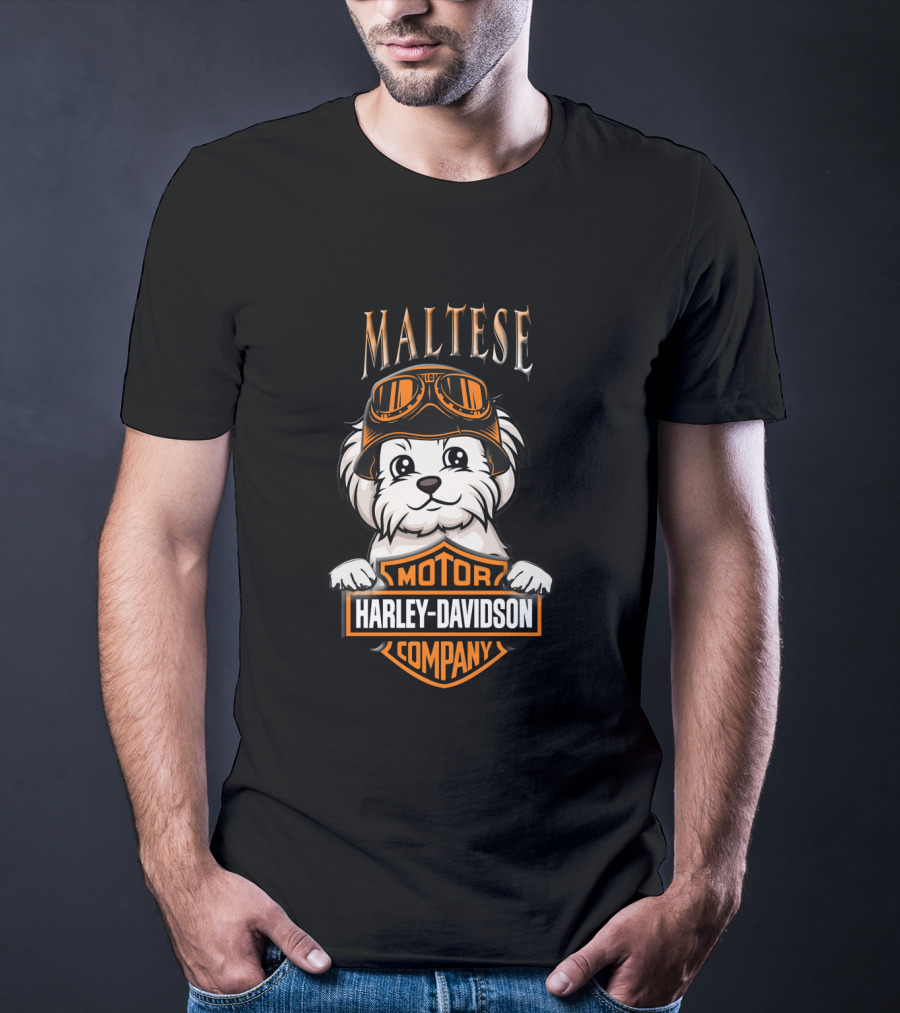 Maltese Harley Davidson Motor Company Dog With Goggles T-Shirt