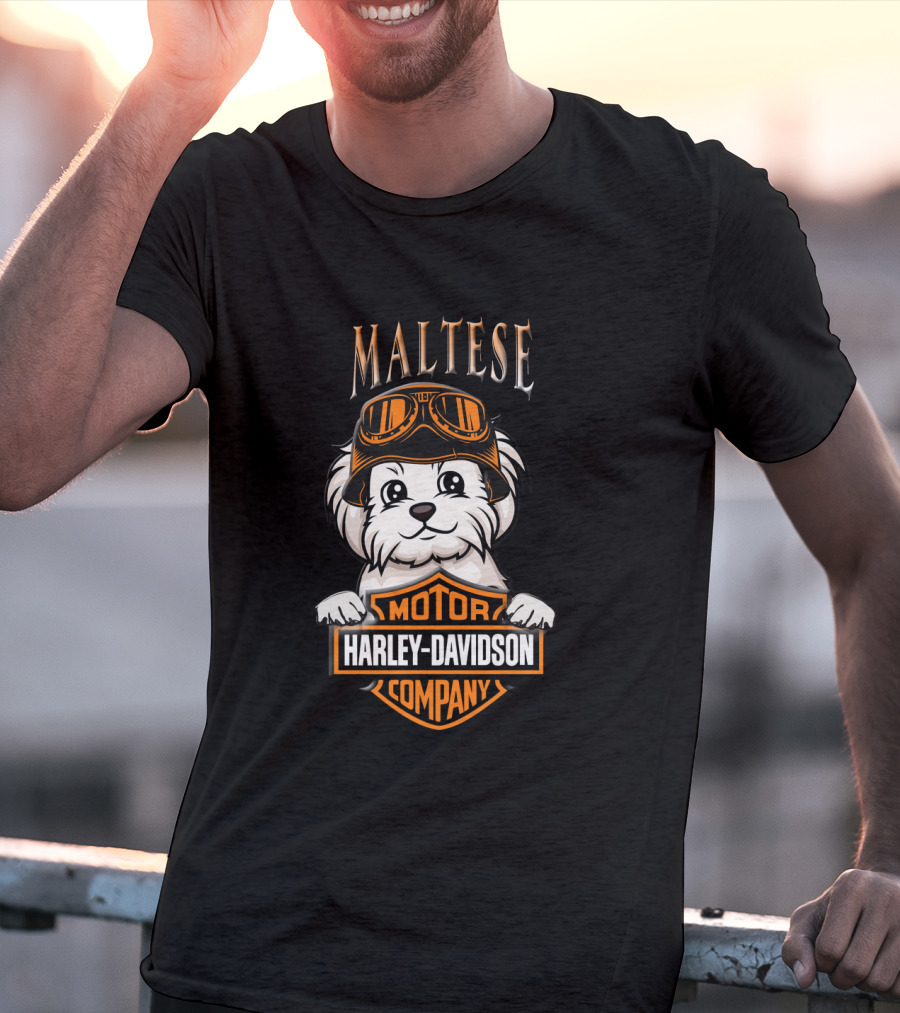 Maltese Harley Davidson Motor Company Dog With Goggles T-Shirt