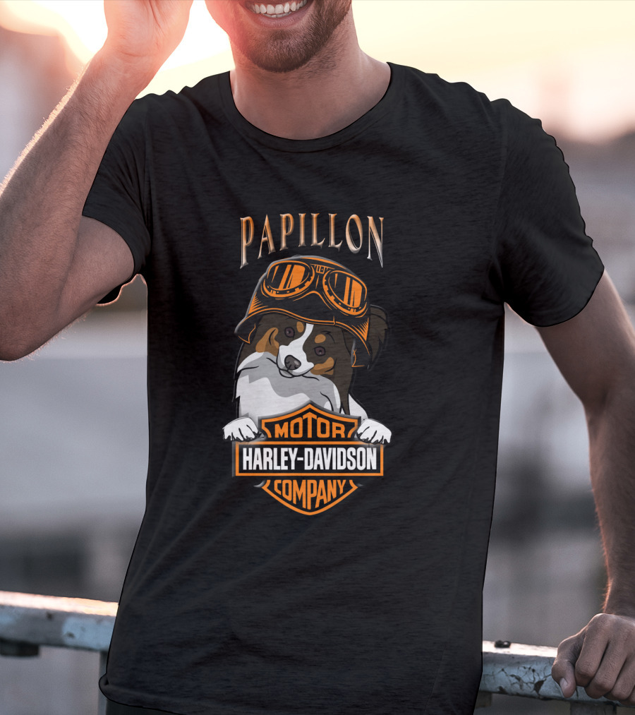 Papillon Harley Davidson Motor Company Dog Goggles T-Shirt