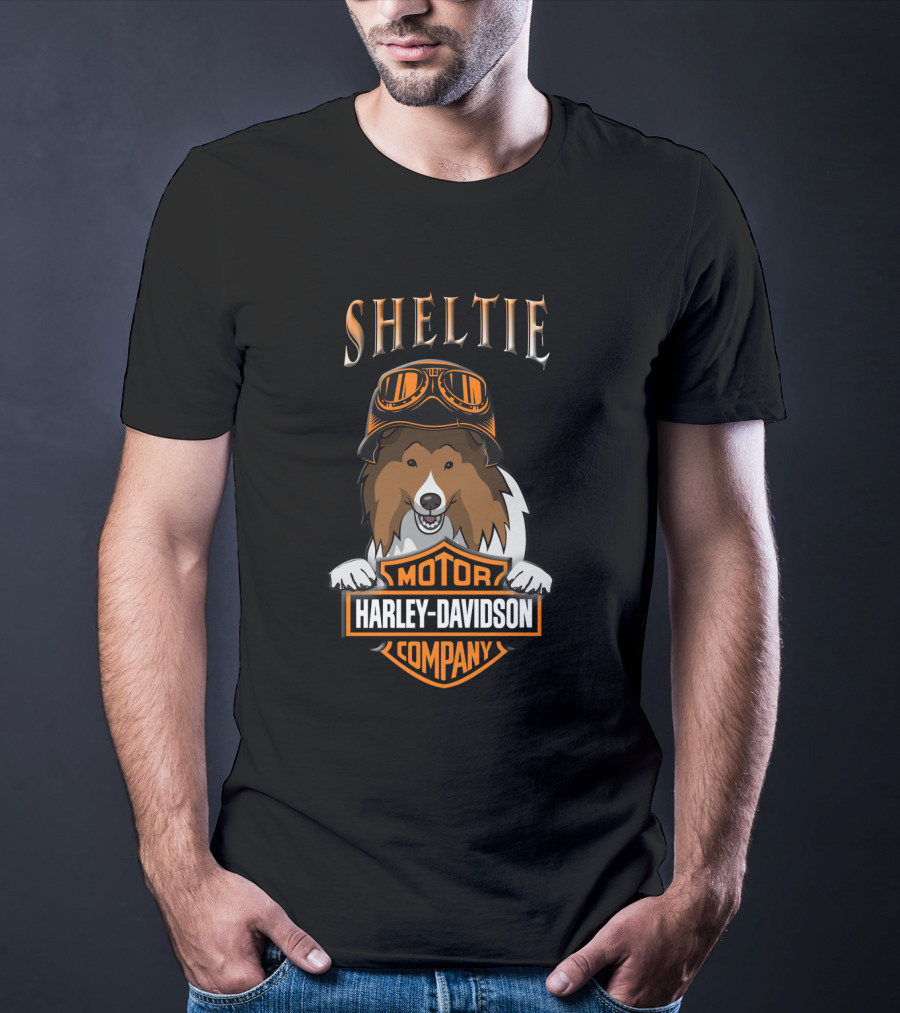 Sheltie Harley Davidson Motor Company Dog In Goggles T-Shirt