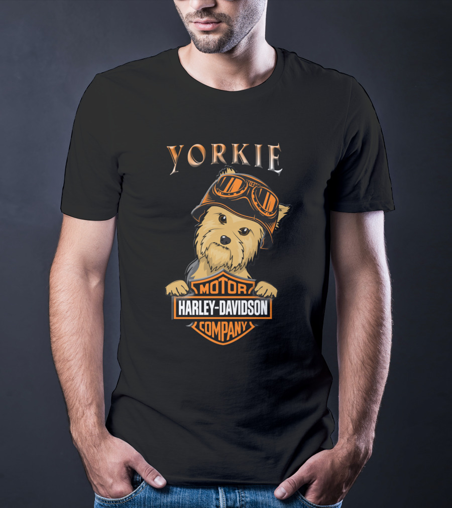 Yorkie Harley Davidson Motorcycle Dog With Goggles T-Shirt