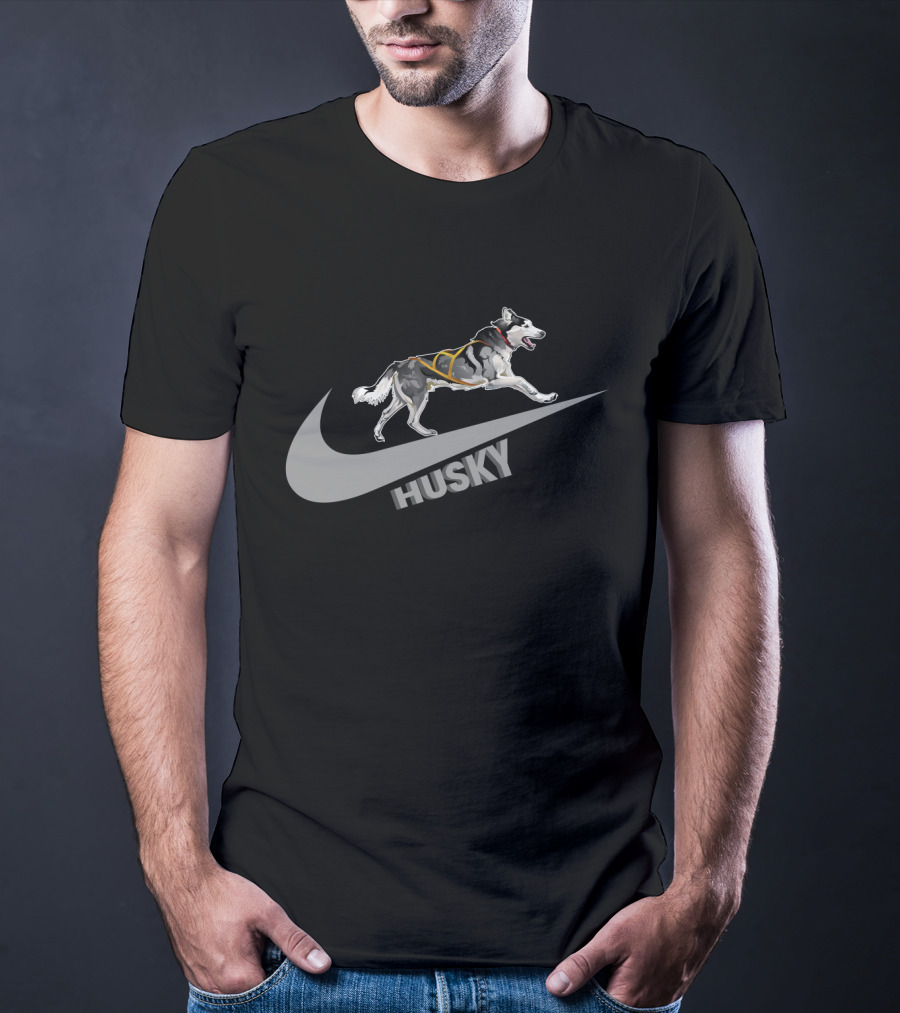 Husky Nike Logo With Running Dog On Swoosh T-Shirt