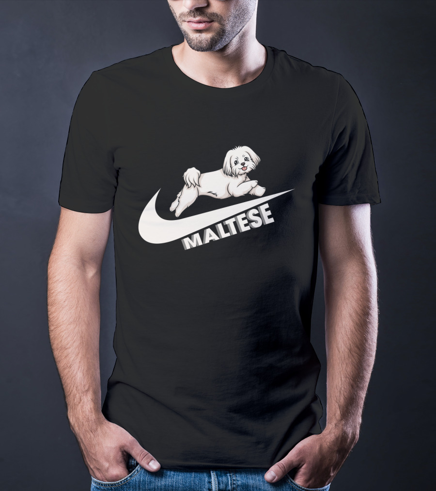 Maltese Dog With Nike T-Shirt