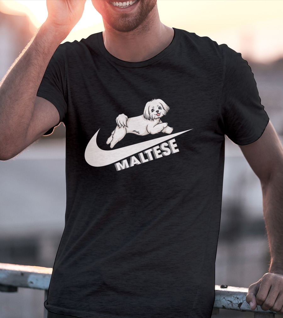 Maltese Dog With Nike T-Shirt