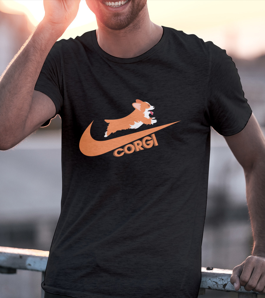 Corgi Jumping Nike Swoosh T-Shirt