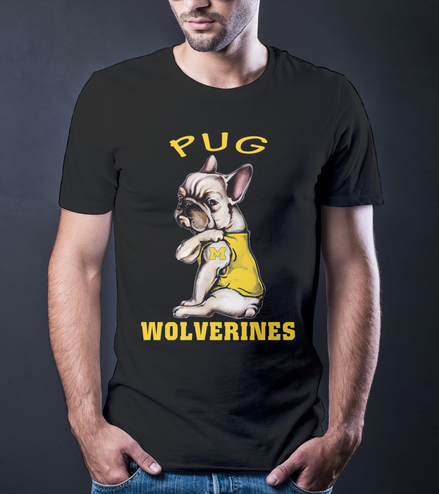 Pug Wolverines M Football Dog T-Shirt