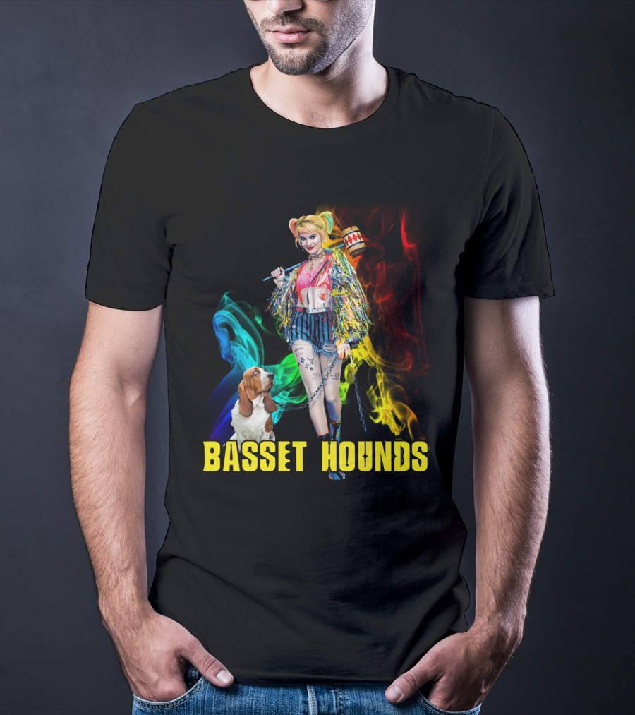 Harley Quinn Basset Hounds Colorful Smoke T-Shirt