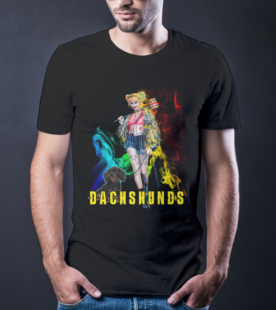 Dachshunds Harley Quinn Colorful Smoke Design Dh T-Shirt
