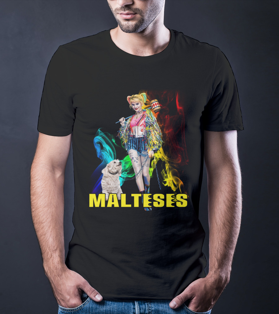 Harley Quinn Colorful Rainbow Malteses T-Shirt