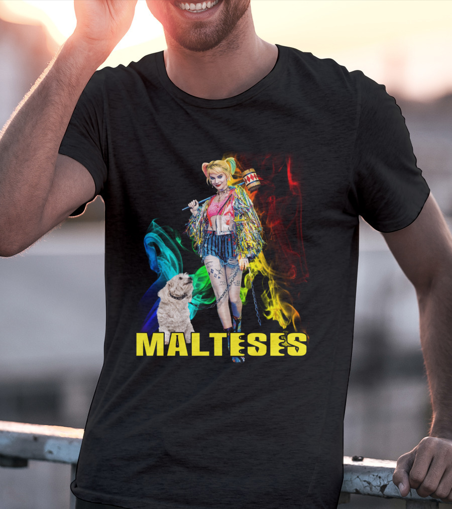 Harley Quinn Colorful Rainbow Malteses T-Shirt