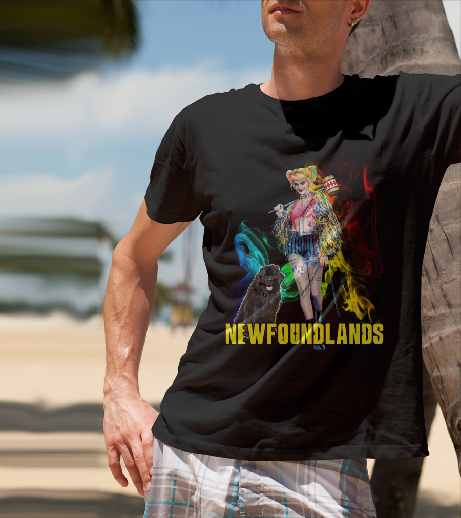 Harley Quinn Newfoundlands Comic Character Newfoundland Dog Colorful Smoke T-Shirt