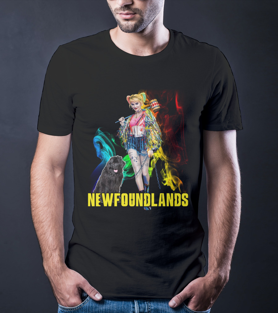 Harley Quinn Newfoundlands Comic Character Newfoundland Dog Colorful Smoke T-Shirt